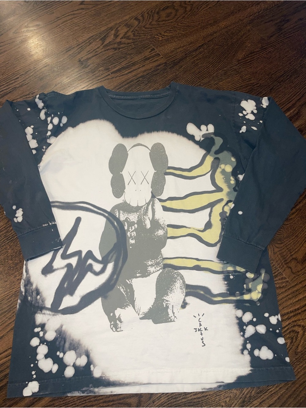 KAWS Navy Blue Graphic Long-Sleeve Tee with White and Yellow Print